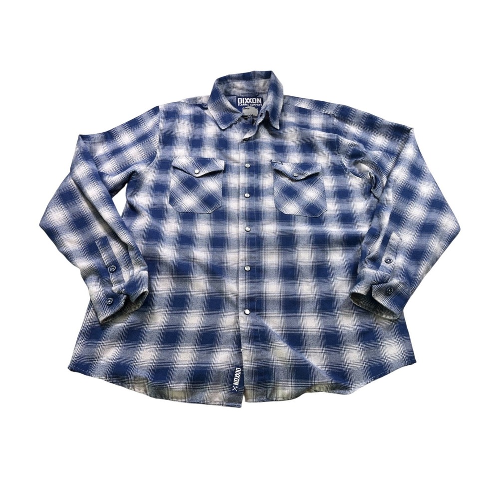 Dixxon Flannel Company Midway Plaid Pearl Snap Flannel Shirt Large Blue Tan